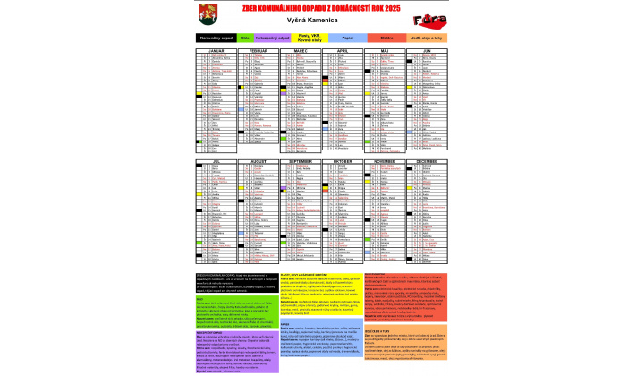 Kalendár zvozu odpadov na rok 2025
